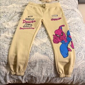 Marvel Kids/Ladies Joggers - Cream with Pink and Blue Spider-Man